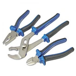 Faithfull Plier Set FAIPLSET3 Plastic Chrome Vanadium Steel Silver, Blue, Black Pack of 3