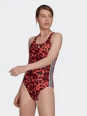 adidas Sh3.ro 3-stripes Summerglow Swimsuit, Red/White, Size 34, Women