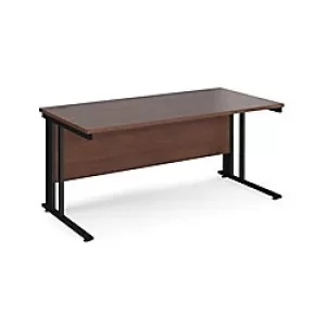 Rectangular Straight Desk Walnut Wood Cable Managed Legs Black Maestro 25 1600 x 800 x 725mm