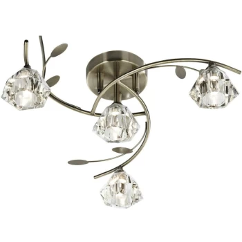 Searchlight Sierra - 4 Light Semi Flush Multi Arm Ceiling Light Antique Brass and Glass, G9