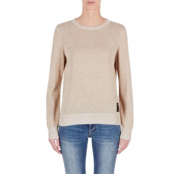 Armani Exchange Lurex Knitted Sweatshirt Gold Size L Women