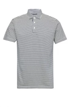 Mens French Connection Garment Dye Mini Stripe Polo Shirt Blue