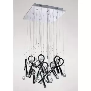 Diyas - Class square pendant light 10 Bulbs polished chrome / Black glass / crystal