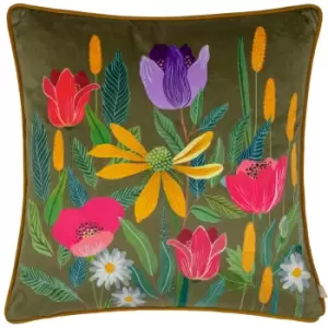 House of Bloom Celandine Cushion Olive, Olive / 43 x 43cm / Polyester Filled