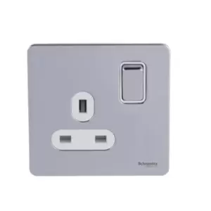 Schneider USFP 13A Double Pole 1G Switched Socket White Insert Polished Chrome - GU3410DWPC