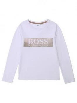 Hugo Boss Metallic Logo Long Sleeve T-Shirt White Size 14 Years Girls