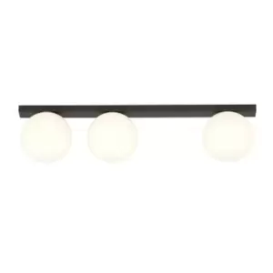 Fit Black Globe Ceiling Light with White Glass Shades, 3x E14