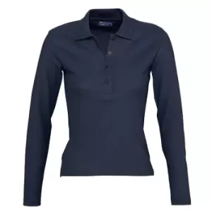 SOLS Womens/Ladies Podium Long Sleeve Pique Cotton Polo Shirt (M) (Navy)