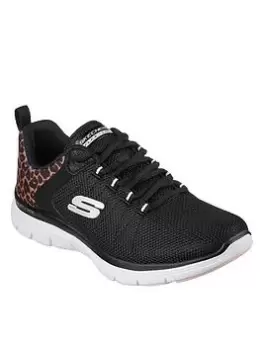 Skechers Flex Appeal 4.0 Leopard Heel Trainers, Black, Size 4, Women