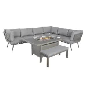 Royalcraft Mayfair Grey Aluminium Corner Lounging Set With Rect. Firepit