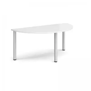 Semi circular silver radial leg meeting table 1600mm x 800mm - white