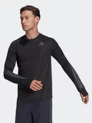 adidas Run Icon Full Reflective 3-stripes Long-sleeve Top, Black Size XL Men