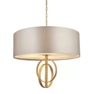 Trento 5 Light Ceiling Pendant Antique Gold Leaf & Mink Satin Fabric