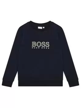 BOSS Boys Large Logo Sweatshirt - Navy, Size 4 Years