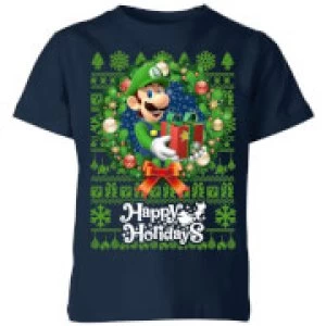 Nintendo Super Mario Happy Holidays Luigi Kid's Christmas T-Shirt - Navy - 5-6 Years - Navy