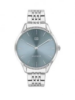 Tommy Hilfiger Gray Stainless Steel Bracelet Blue Sunray Dial Ladies Watch