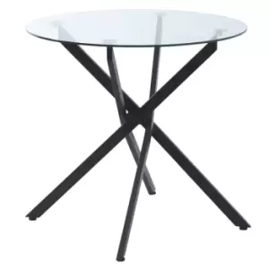 Homcom Small Breakfast Dining Table Round Clear Glass Top Black Metal Frame