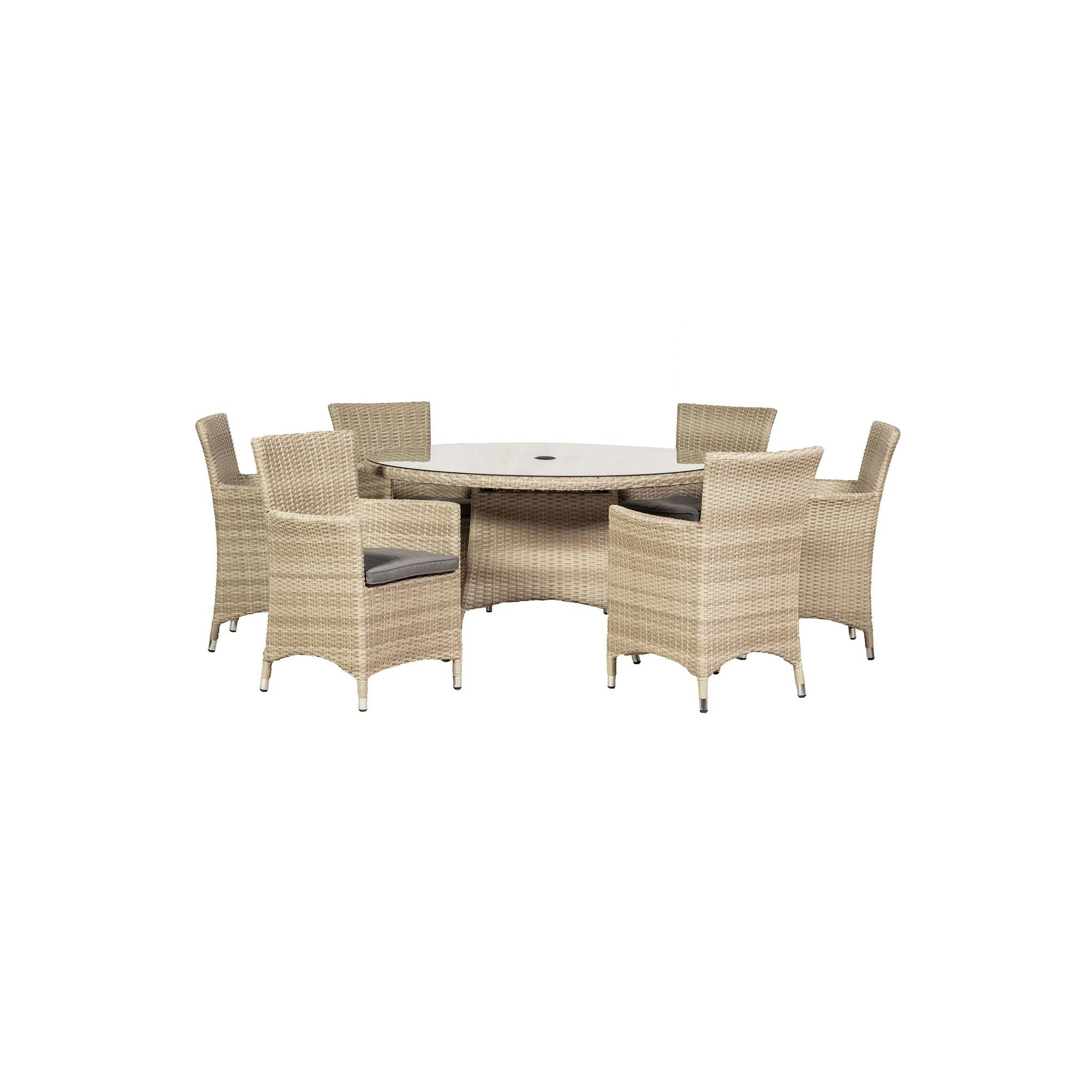 Royalcraft Lisbon Rattan 6 Seater Round Carver Dining Set Synthetic Rattan