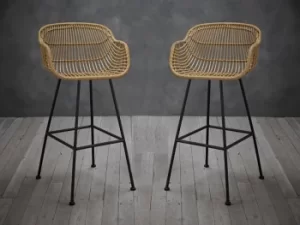 LPD Rafferty Carver Rattan and Black Metal Bar Stool Set of 2