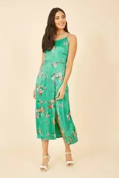 Green Satin Floral Slip Sundress