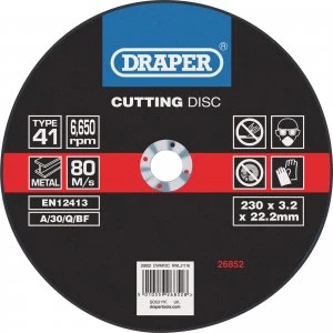 Draper Flat Metal Cutting Disc 230mm 3.2mm 22mm