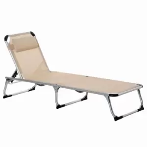 Outsunny Folding Sun Lounger with Pillow - Khaki