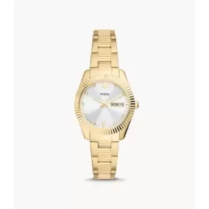 Fossil Womens Scarlette Three-Hand Day-Date Gold-Tone Stainless Steel Watch - Gold