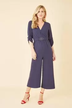 Wrap Over Stretch Jumpsuit With Gold Belt