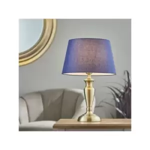 Lighting Oslo & Evie - Table Lamp Antique Brass Plate & Navy Cotton 1 Light IP20 - E27 - Endon