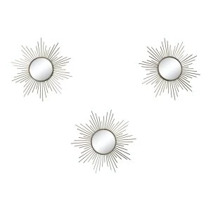 Set of 3 Gold Metal Sunburst Accent Mirrors