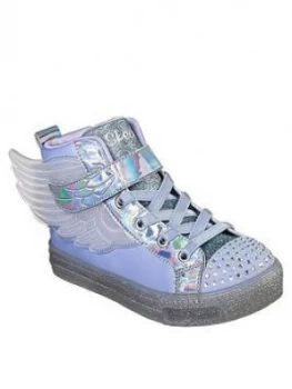 Skechers Girls Shuffle Brights High Top Plimsoll - White/Silver, White/Silver, Size 1 Older