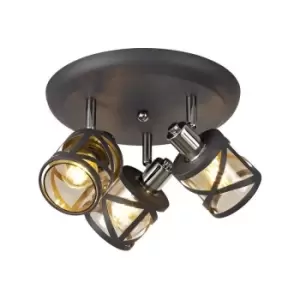 Luminosa Lighting - 3 Light Round Spotlight E14, Matt Grey, Polished Chrome, Cognac