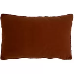 Furn - Cosmo Velvet Mini Pom Pom Trim Cushion Cover, Brick, 30 x 50 Cm