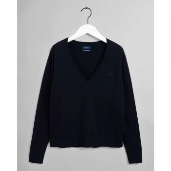 Gant V-neck Cotton Knitted Sweater - 433 EVENING BLU