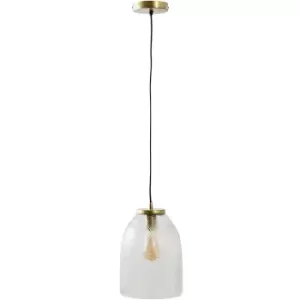 Minisun - Black & Brass Ceiling Light Fitting Textured Glass Pendant - No Bulb