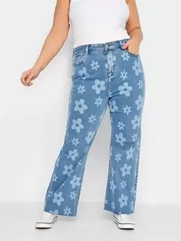 Yours Retro Floral Printed Jean, Blue, Size 28, Women