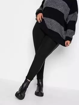 Yours Ponte Pu Stripe Legging, Black, Size 20, Women