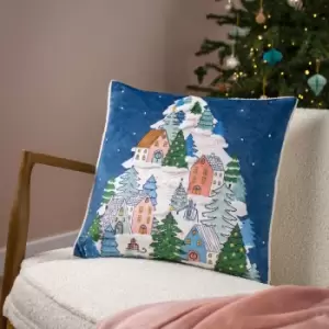 Snowy Village Tree Cushion Multicolour, Multicolour / 45 x 45cm / Polyester Filled