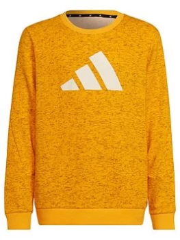 Boys, adidas Older Kids 3 Bar Crew Sweat Top - Yellow/White, Yellow/White, Size 15-16 Years