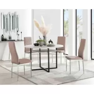 Furniture Box Adley Grey Concrete Effect Storage Dining Table and 4 Cappuccino Milan Chrome Leg Chairs