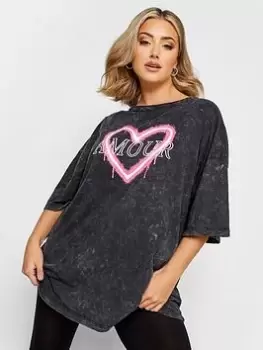 Yours Boxy Tee Grey Wash A'more Print, Grey, Size 16, Women