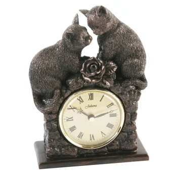 Bronze Finish Mantel Clock - 2 Cats