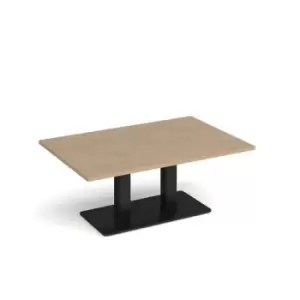 Eros rectangular coffee table with flat Black rectangular base and twin uprights 1200mm x 800mm - kendal oak