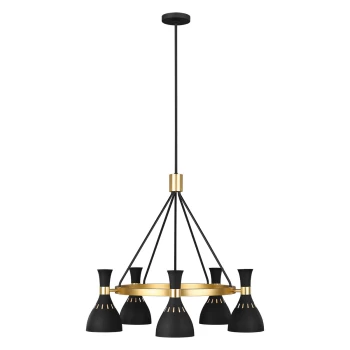 Joan 5 Light Chandelier, Midnight Black, Midnight Black , Burnished Brass, E27