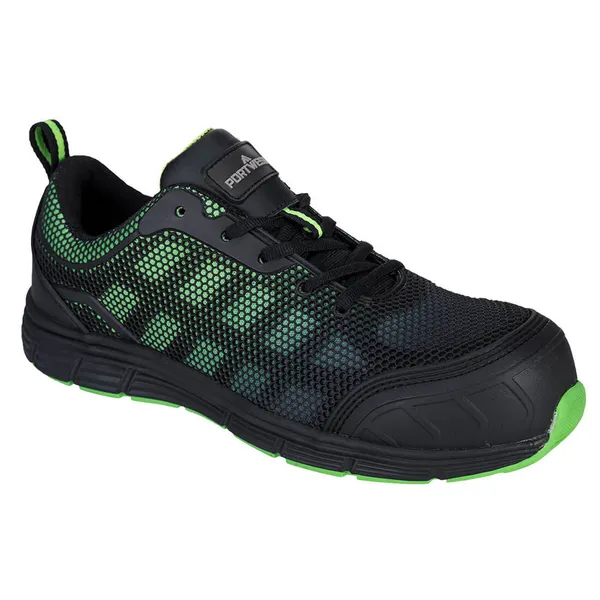 Portwest Compositelite Ogwen Low Cut Safety Trainers FT35BGN44 Colour: Black / Green