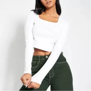 I Saw It First Rib Square Neck Cotton Crop Top - White