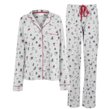 Linea Ski Scene Pyjama Set - Grey Marl