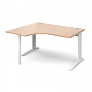 TR10 Left Hand Ergonomic Desk 1400mm - White Frame Beech Top