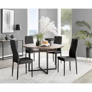 Furniturebox Adley Brown Wood 120cm Storage Dining Table & 4 Black Milan Black Leg Faux Leather Faux Leather Chairs