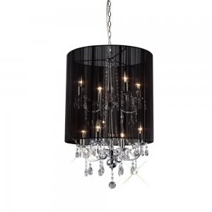 Ceiling Pendant with Black Shade 8 Light Polished Chrome, Crystal